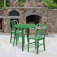 Flash Furniture CH-51090TH-2-18VRT-GN-GG 30" Round Metal Table Set with Back Chairs in Green